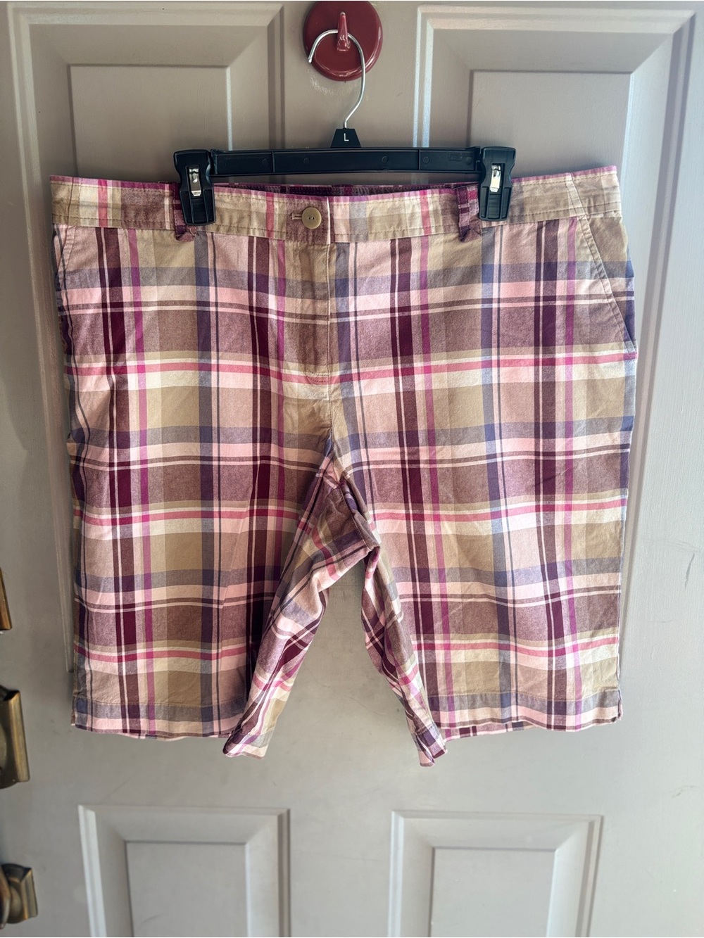 Women’s Plaid Cotton Shorts - Purple & Tan size 18 Liz & Co.